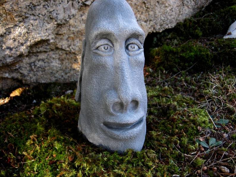 Easter Island Head Concrete Rock Face Moai Statue Cement
