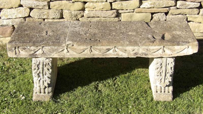 Th Century Carved Stone Garden Bench Seat