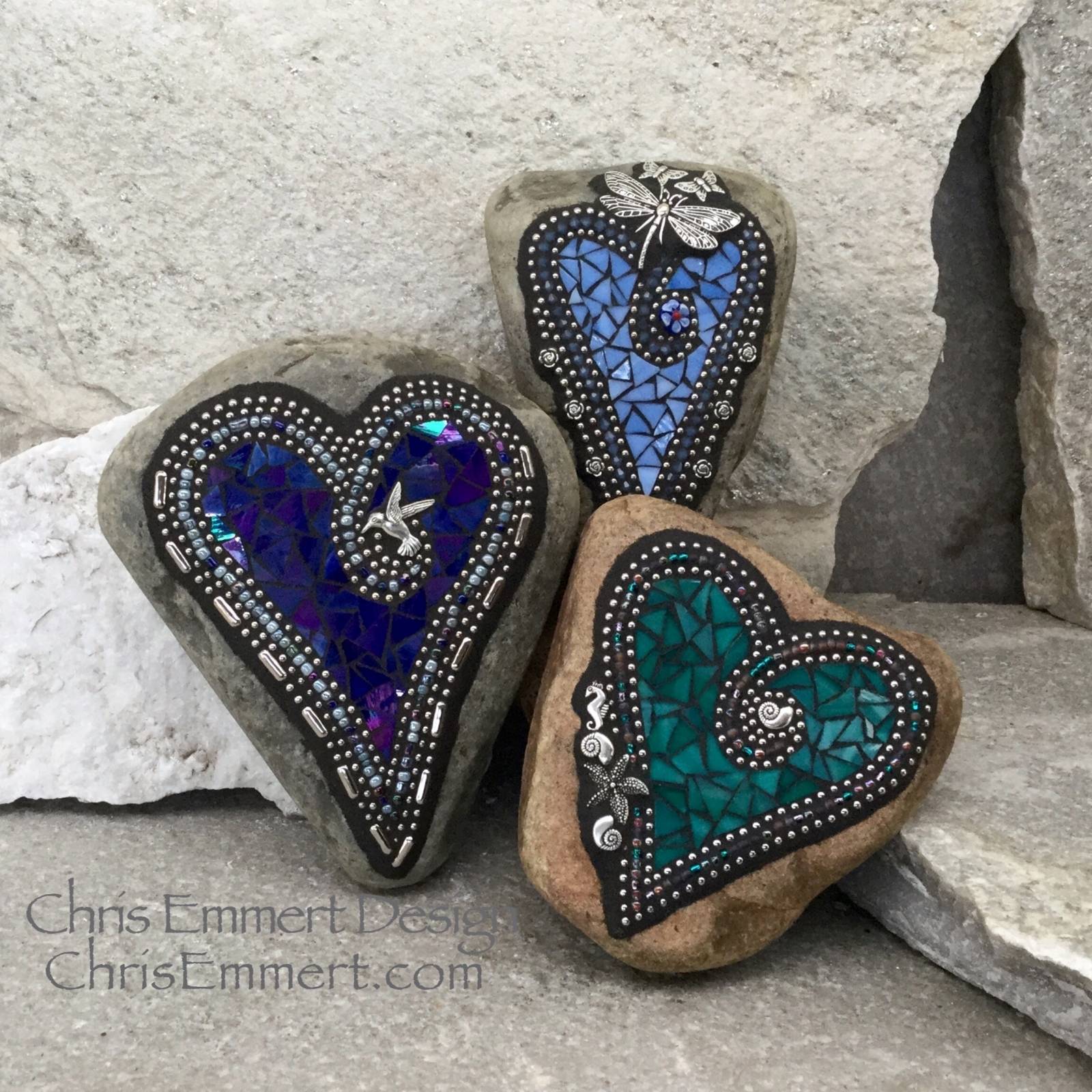 Iridescent Mosaic Heart Garden Stone