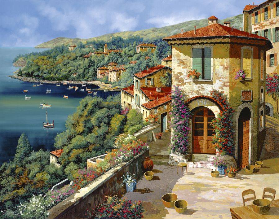 Detail Italian Courtyard Oil Painting Mural Idea