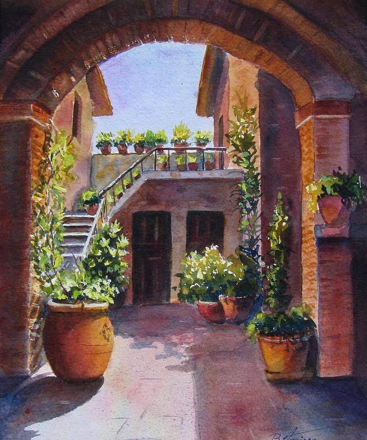 Flowering Courtyard Italy Painting