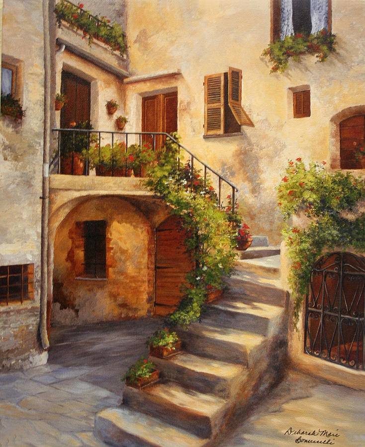 Sirmione Courtyard Lake Garda Italy Watercolor Painting