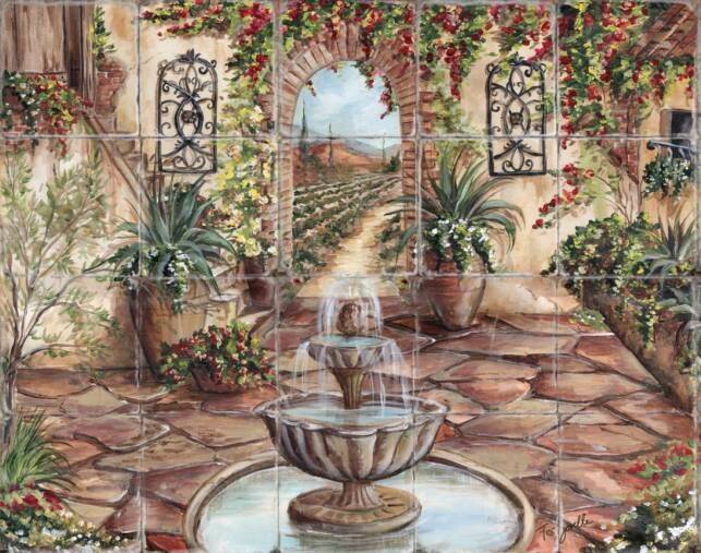 Unknown Vintage Italian Landscape Ornate Courtyard Landscape