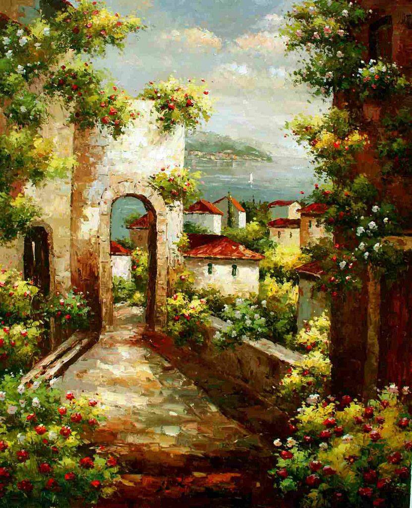 Flowering Courtyard Italy Painting