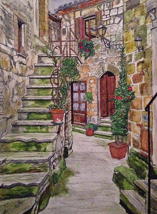 Italian Courtyard Tuscany Painting