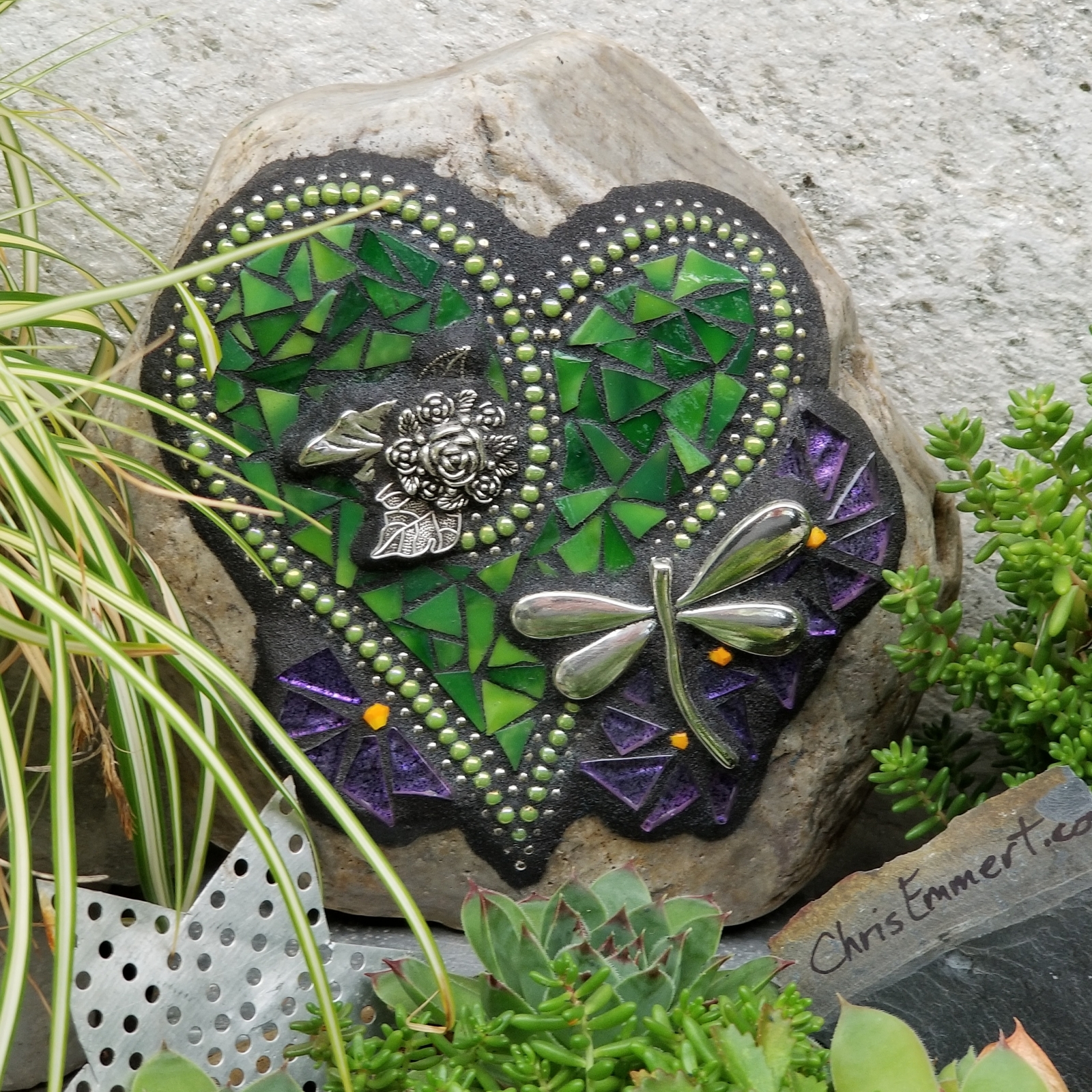 Mosaic Rock Floral Heart Mosaic Rocks