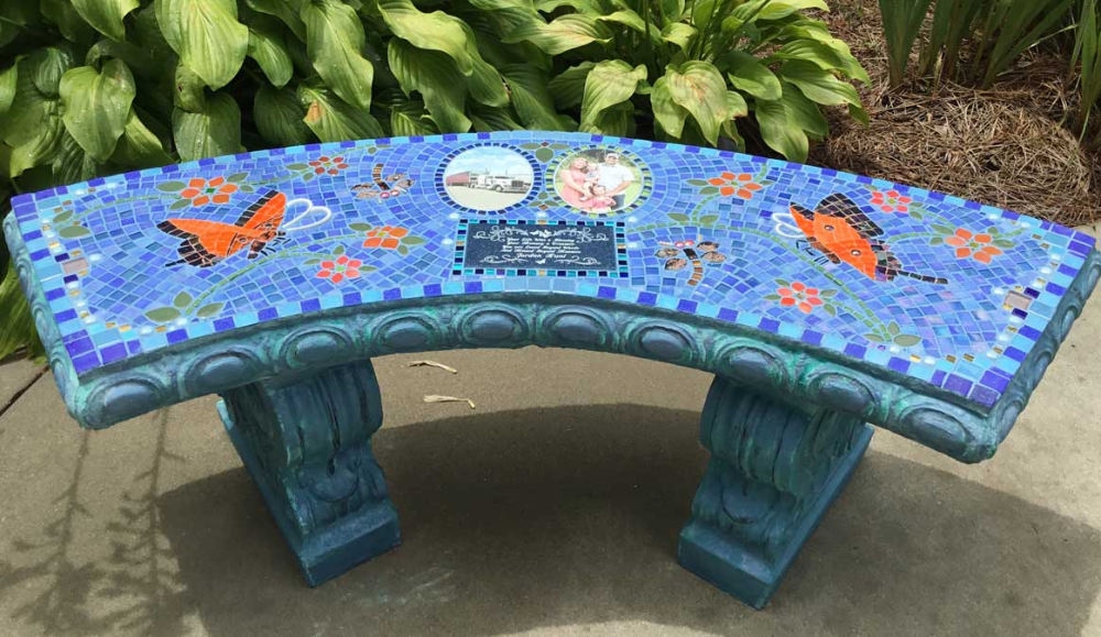 Mosaic Memorial Garden Bench