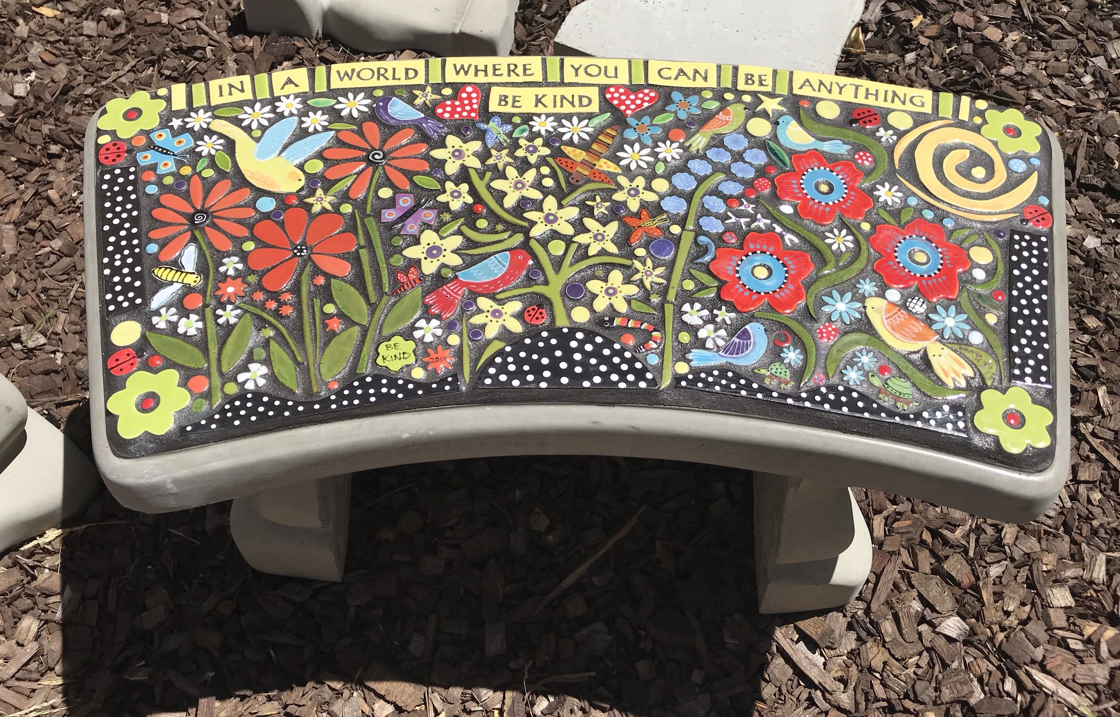 Stained Glass Mosaic Cement Garden Bench