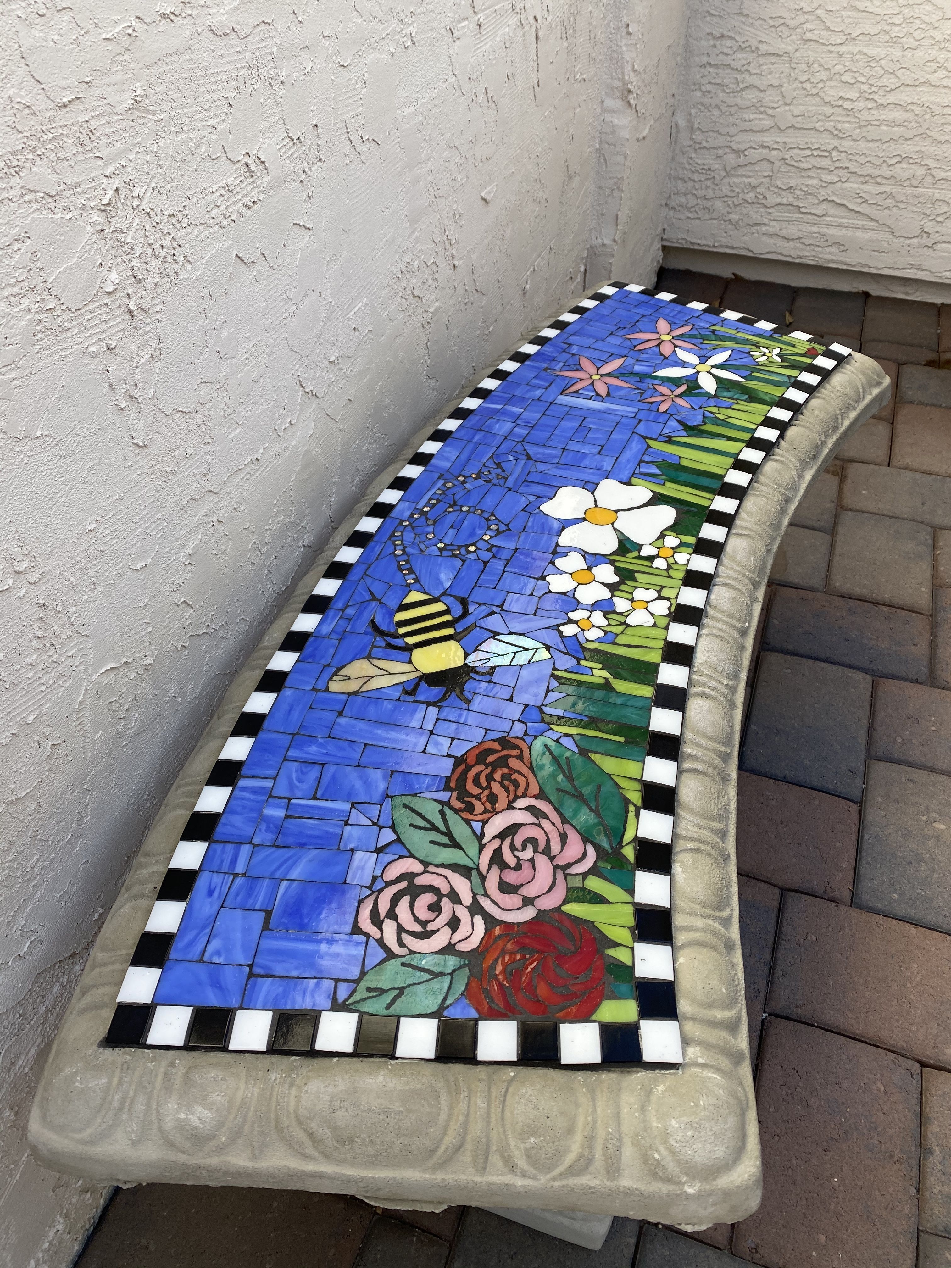 Stained Glass Mosaic Garden Bench