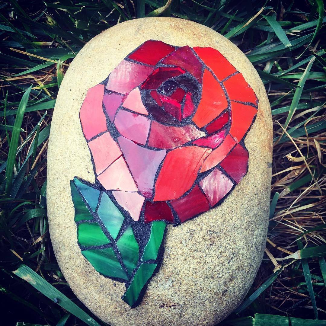 Poppy Flower Mosaic Garden Stone