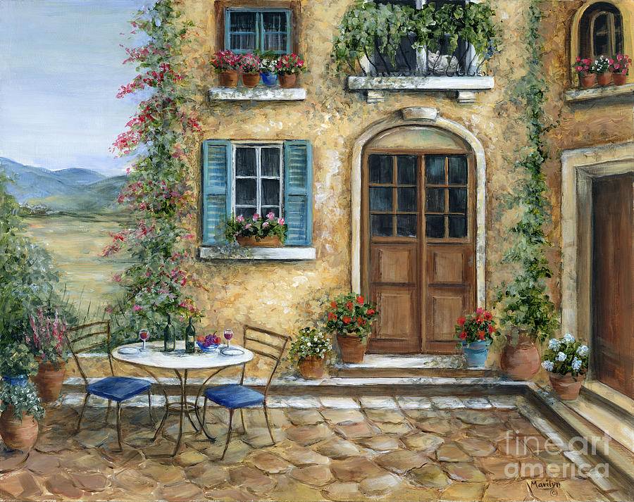 Detail Italian Courtyard Oil Painting Mural Idea