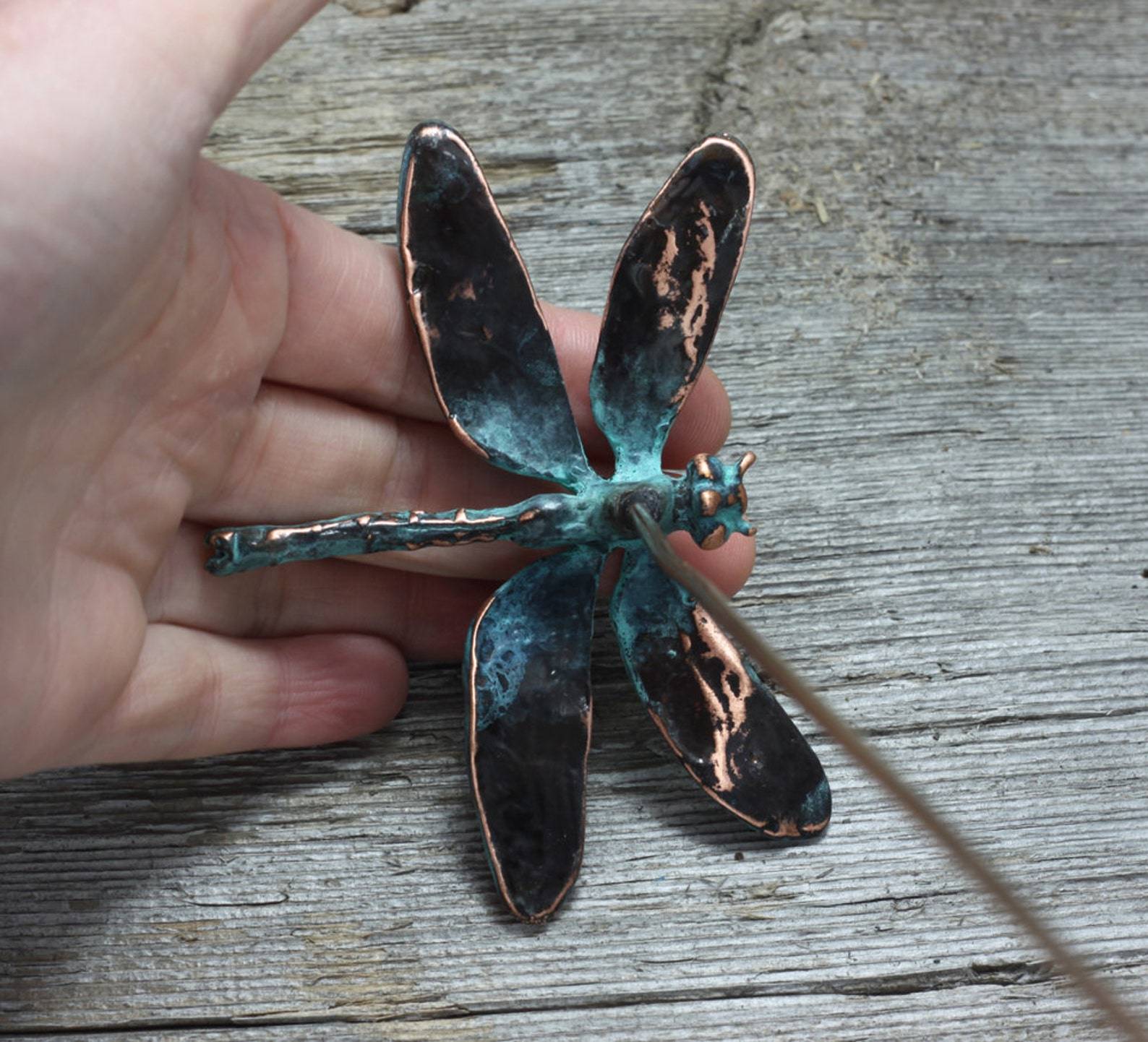 Dragonfly Garden Ornament Winged Metal Insect Copper Brass Gazebo