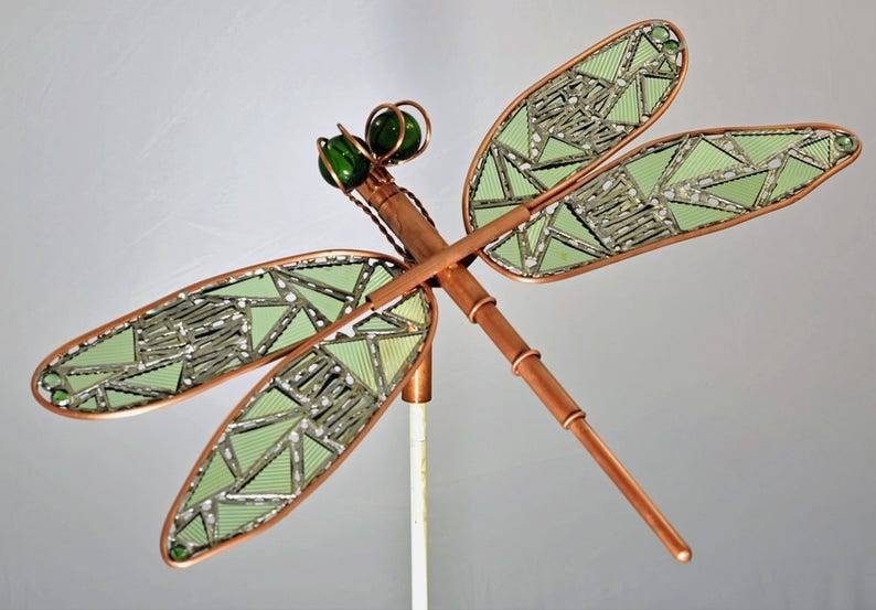 Large Copper Dragonfly Garden Stake Metal Art Projects