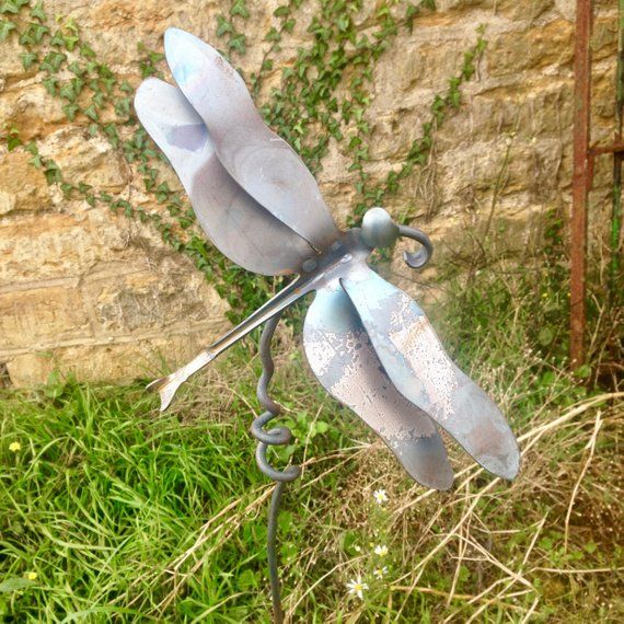 Large Copper Dragonfly Garden Stake Metal Garden Art