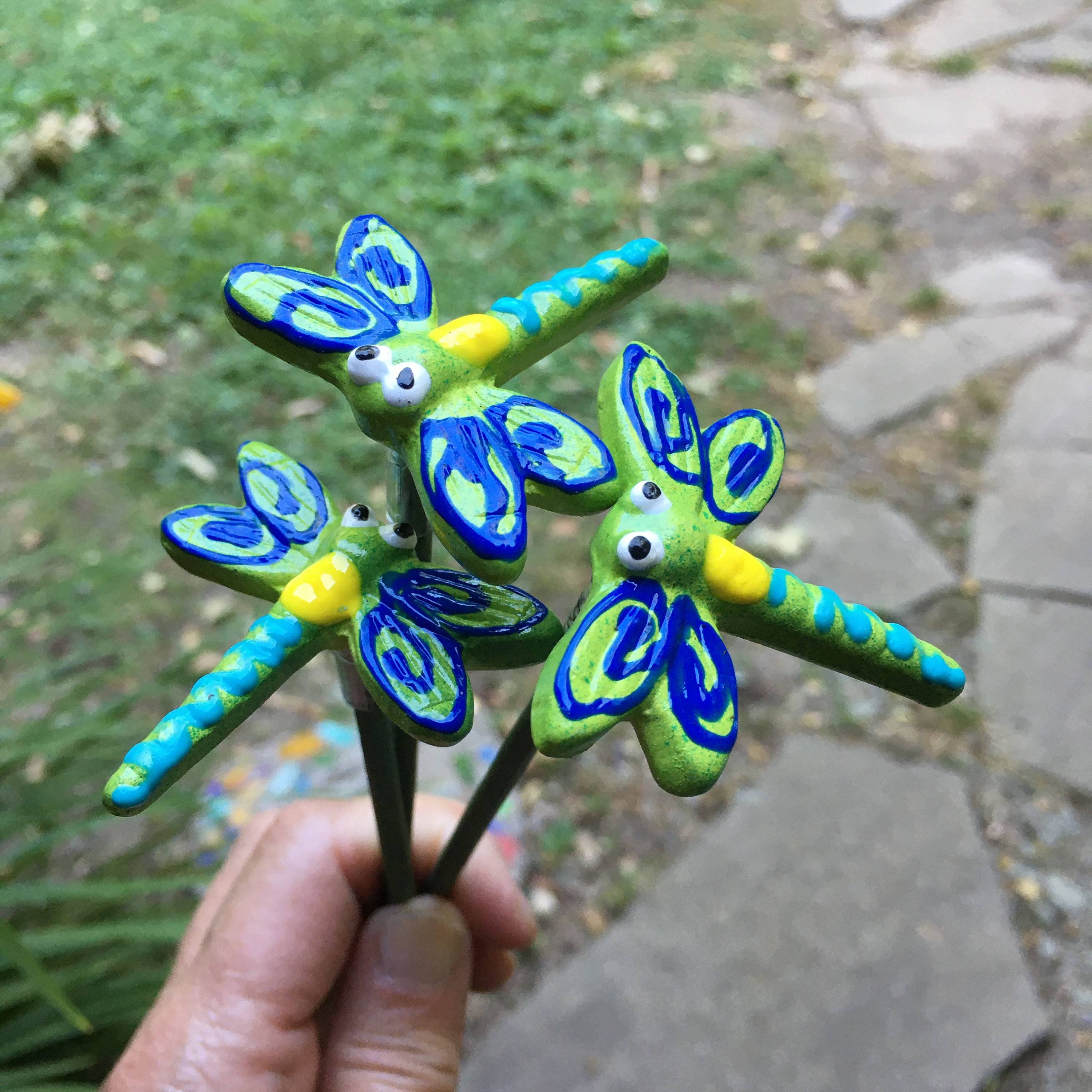 Ceramic Dragonfly Garden Stakes