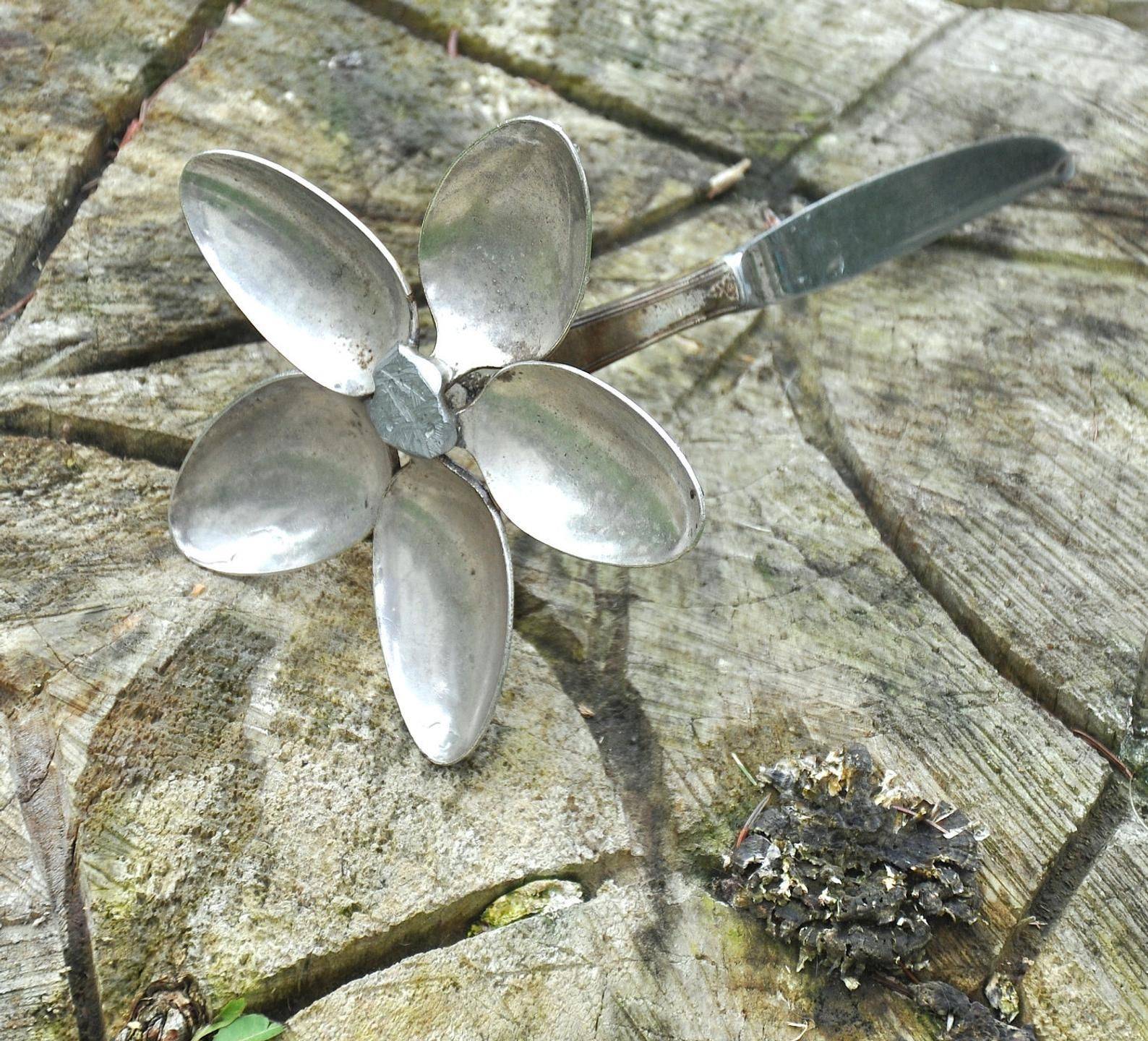 Hand Crafted Metal Spoon Flower Garden Art