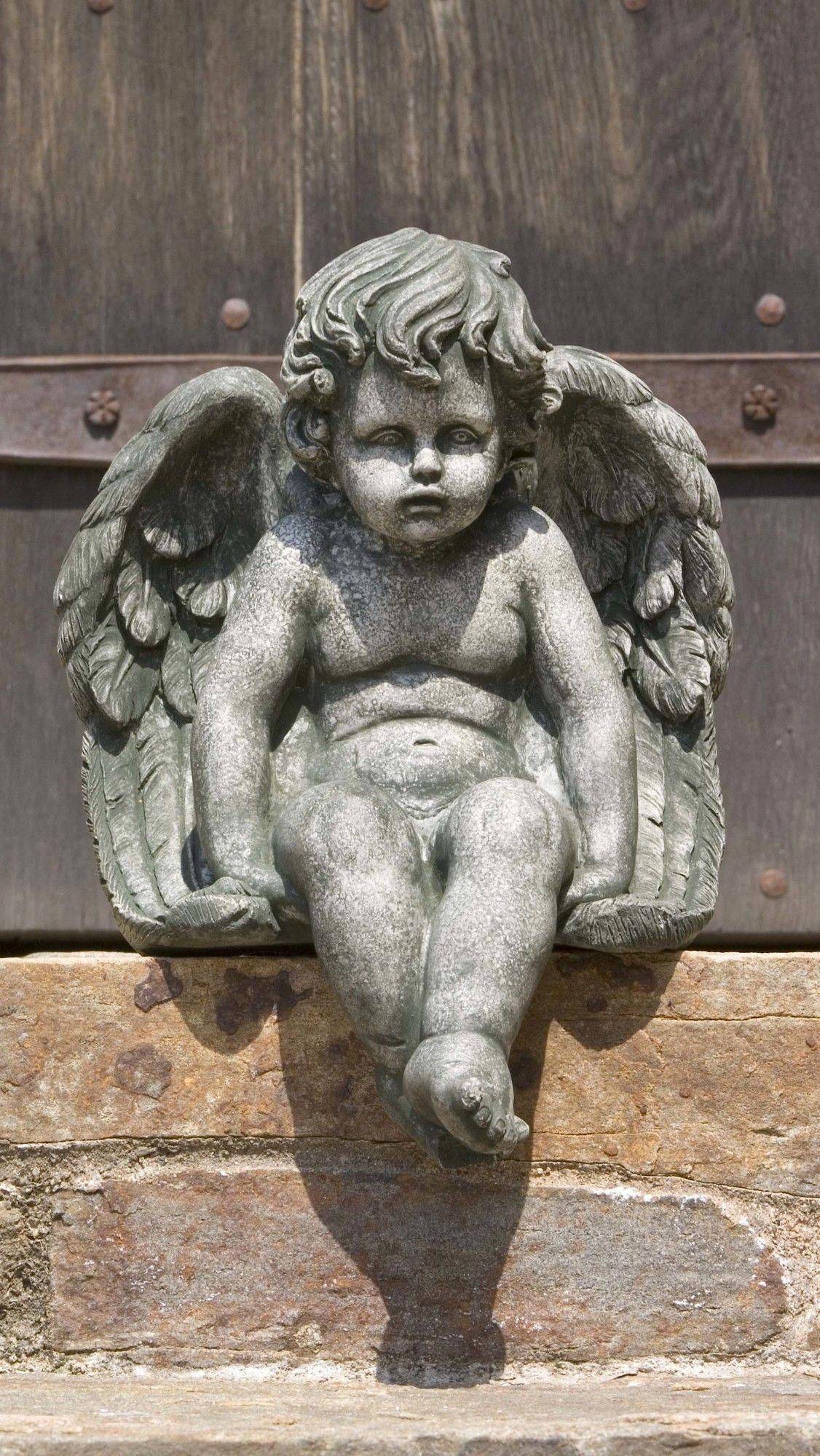 Vintage Garden Cherub Angel Concrete Statue White Cement Cement Patio