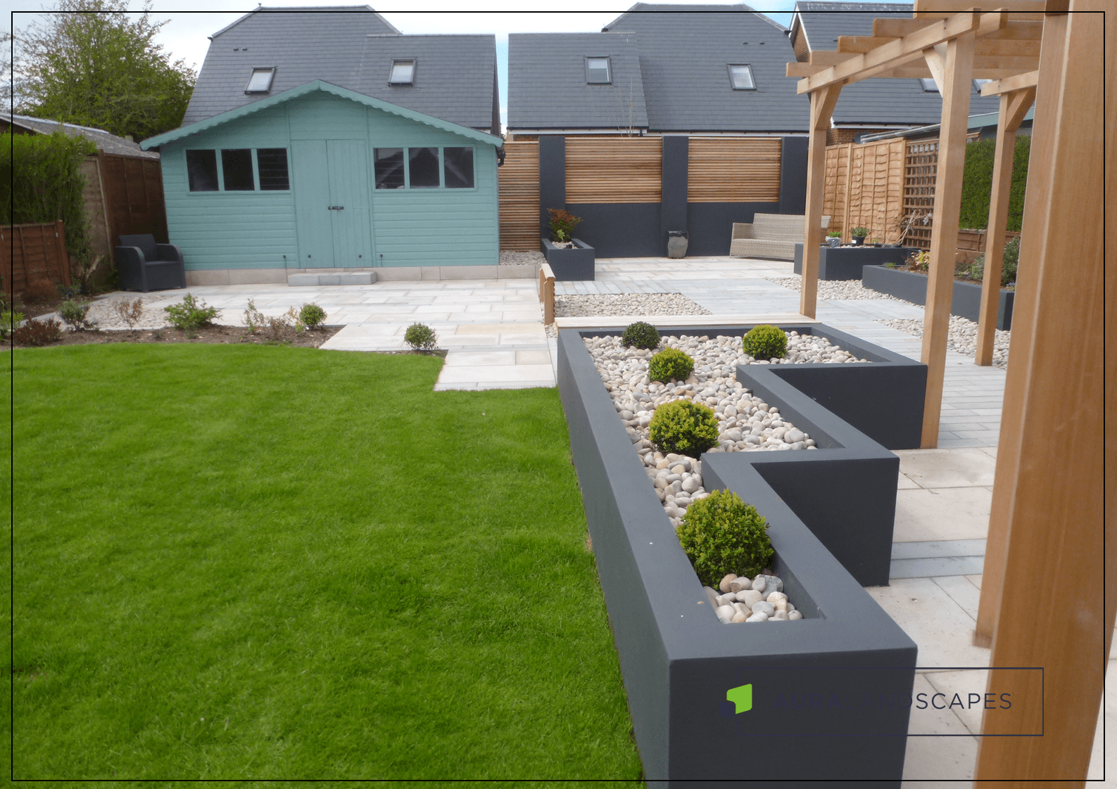 Modern Small Low Maintenance Garden Fake Grass Grey