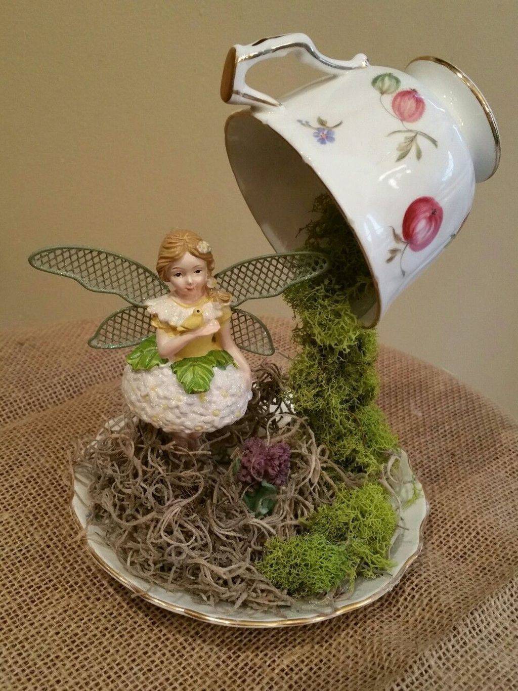 Tea Cup Garden Decor Yard Art Purple