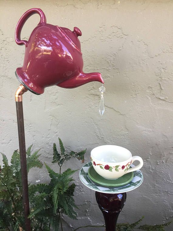 Tea Cup Garden Decor Yard Art Purple