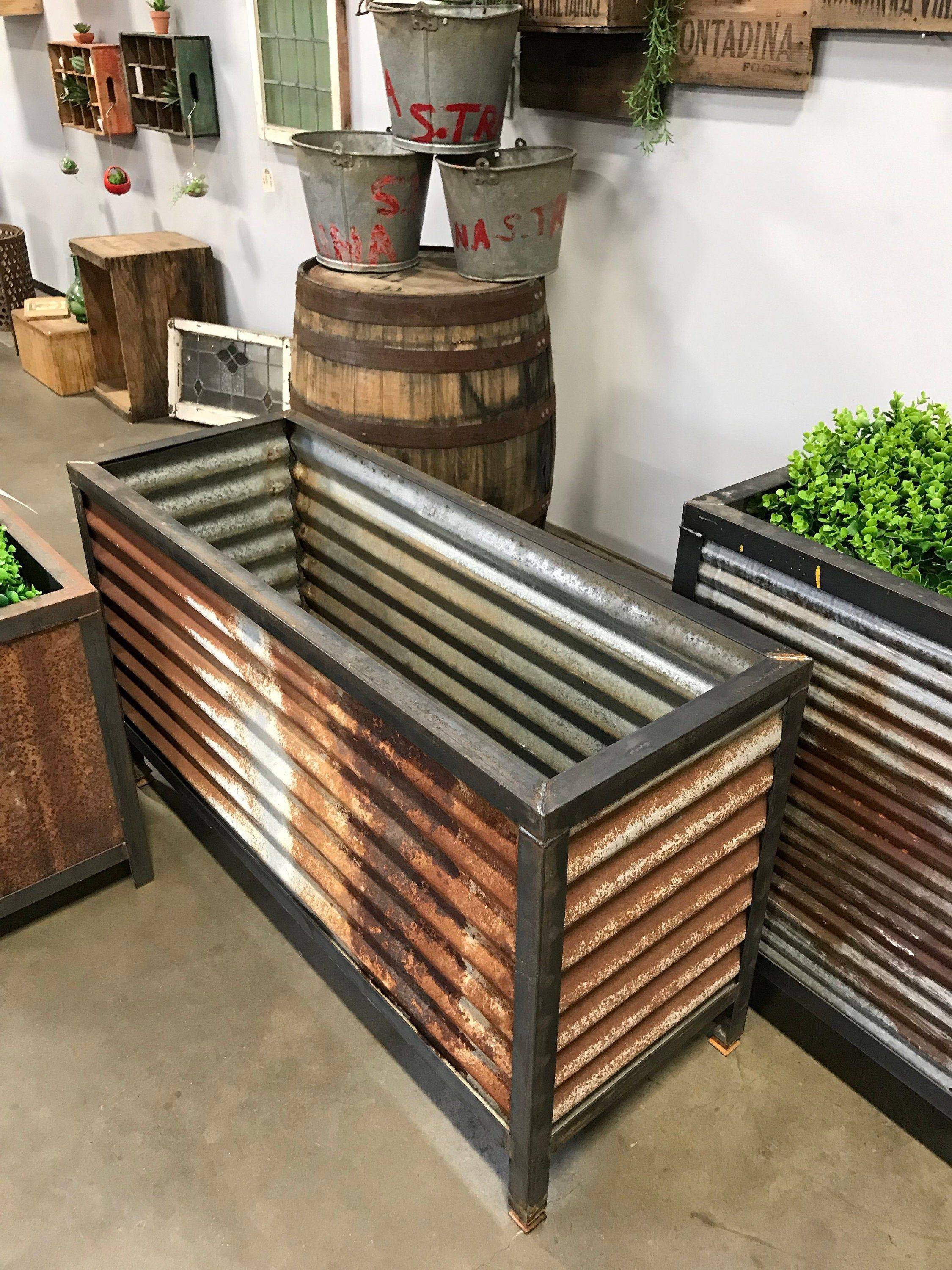 Cedar And Corrugated Metal Raised Planter Metal Planters Raised