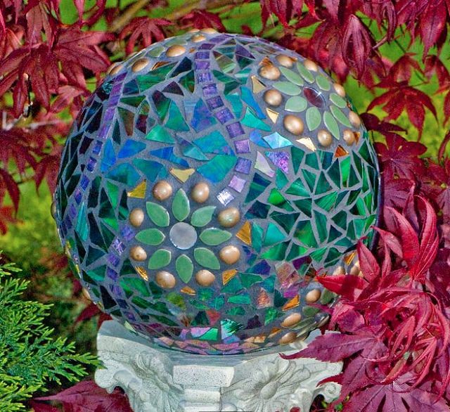 Small Green Glazed Sphere Ball Garden Ornament Woodside Garden Centre