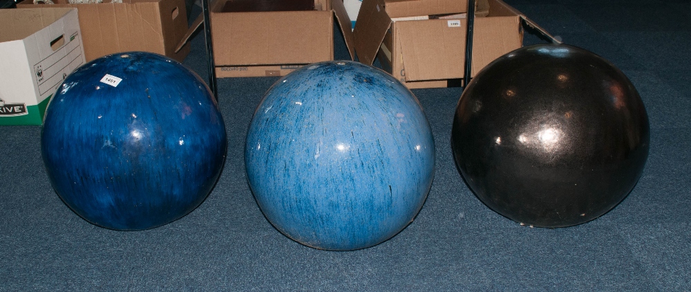 Three Blue Glazed Garden Balls