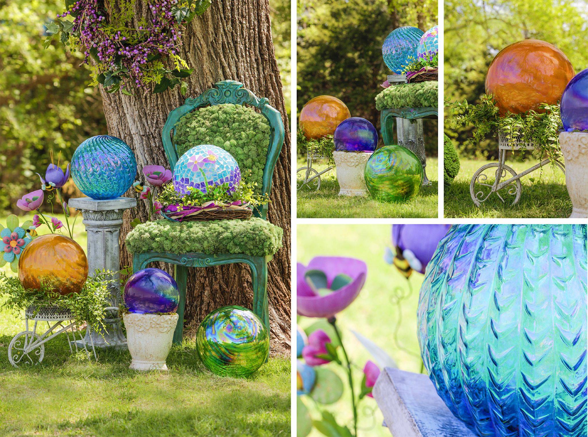 Blue Gazing Ball Garden Terracotta Stained Glass