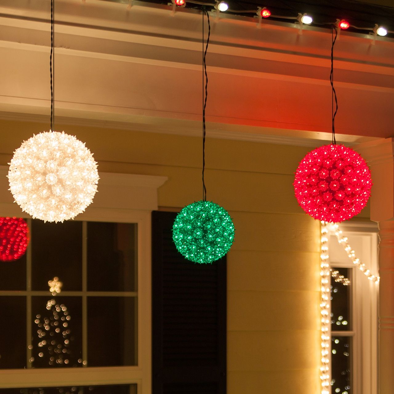 Yellow Led Lighted Hanging Christmas Crystal Sphere Ball Outdoor