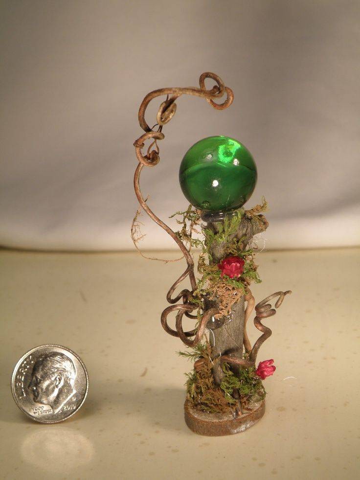 Fairy Garden Gazing Ball Pick W Clear Glass Vines Fairy Garden