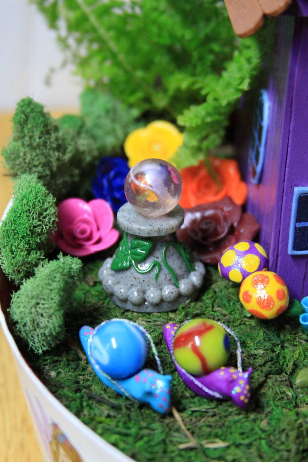 Fairy Garden Gazing Ball Pick W Clear Glass Vines Fairy Garden