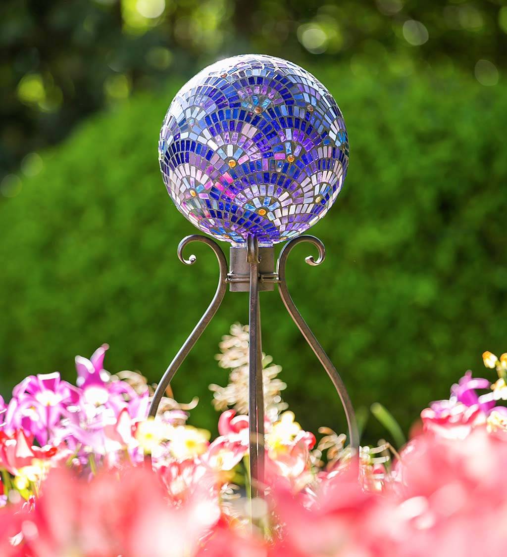 Green Pink And Purple Mosaic Glass Outdoor Patio Garden Gazing