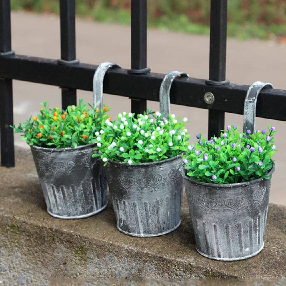 Metal Flower Pot Colour Balcony Garden Wall Fence Hanging Plant
