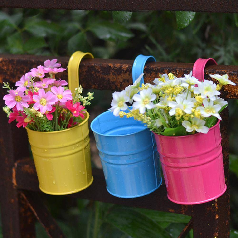 Wall Hanging Flower Pot Garden Fence Balcony Plants Holder Bucket