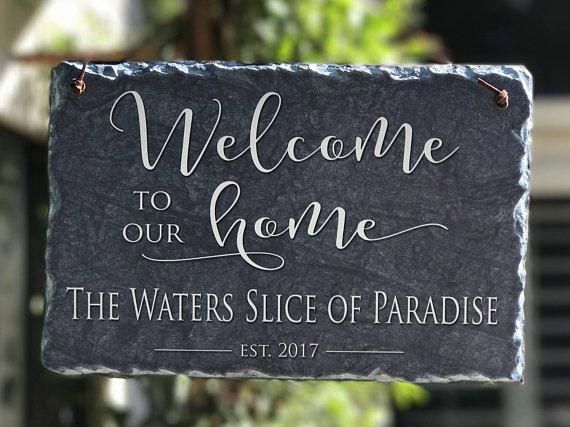 Personalised Slate House Sign Small White Slate Signs Garden Signs