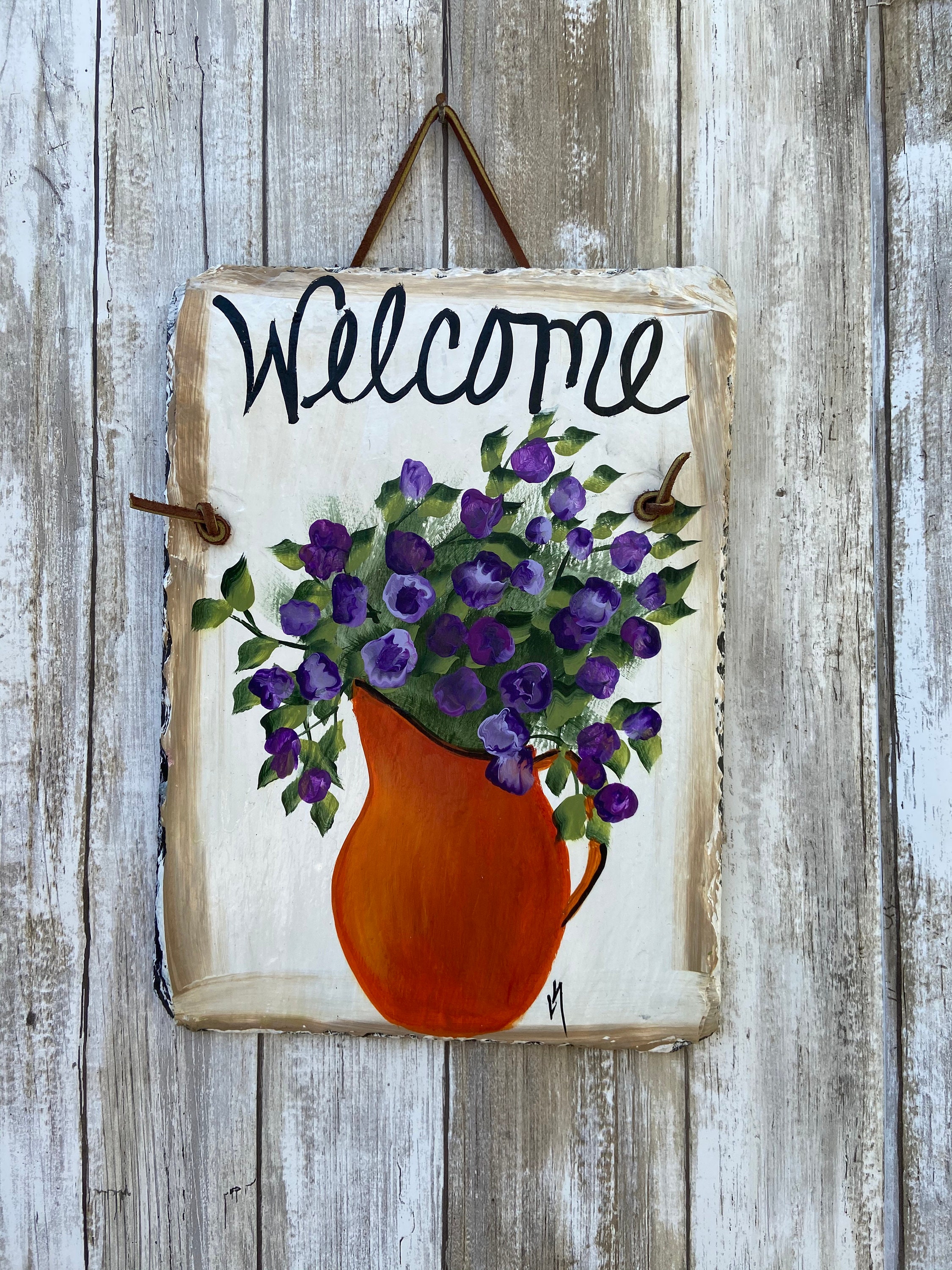 Hydrangeas Slate Welcome Sign