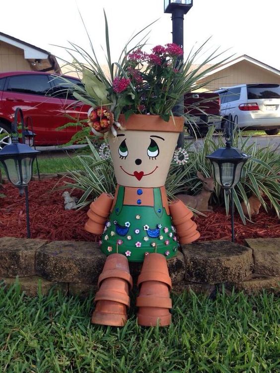 Creative Terracotta Ceramic Human Face Brown Flower Pot