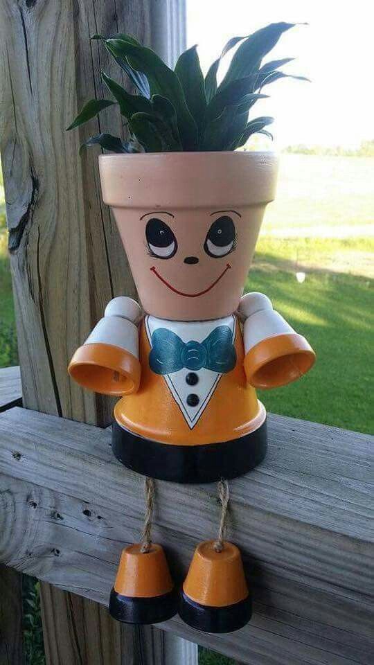 Creative Terracotta Ceramic Human Face Brown Flower Pot