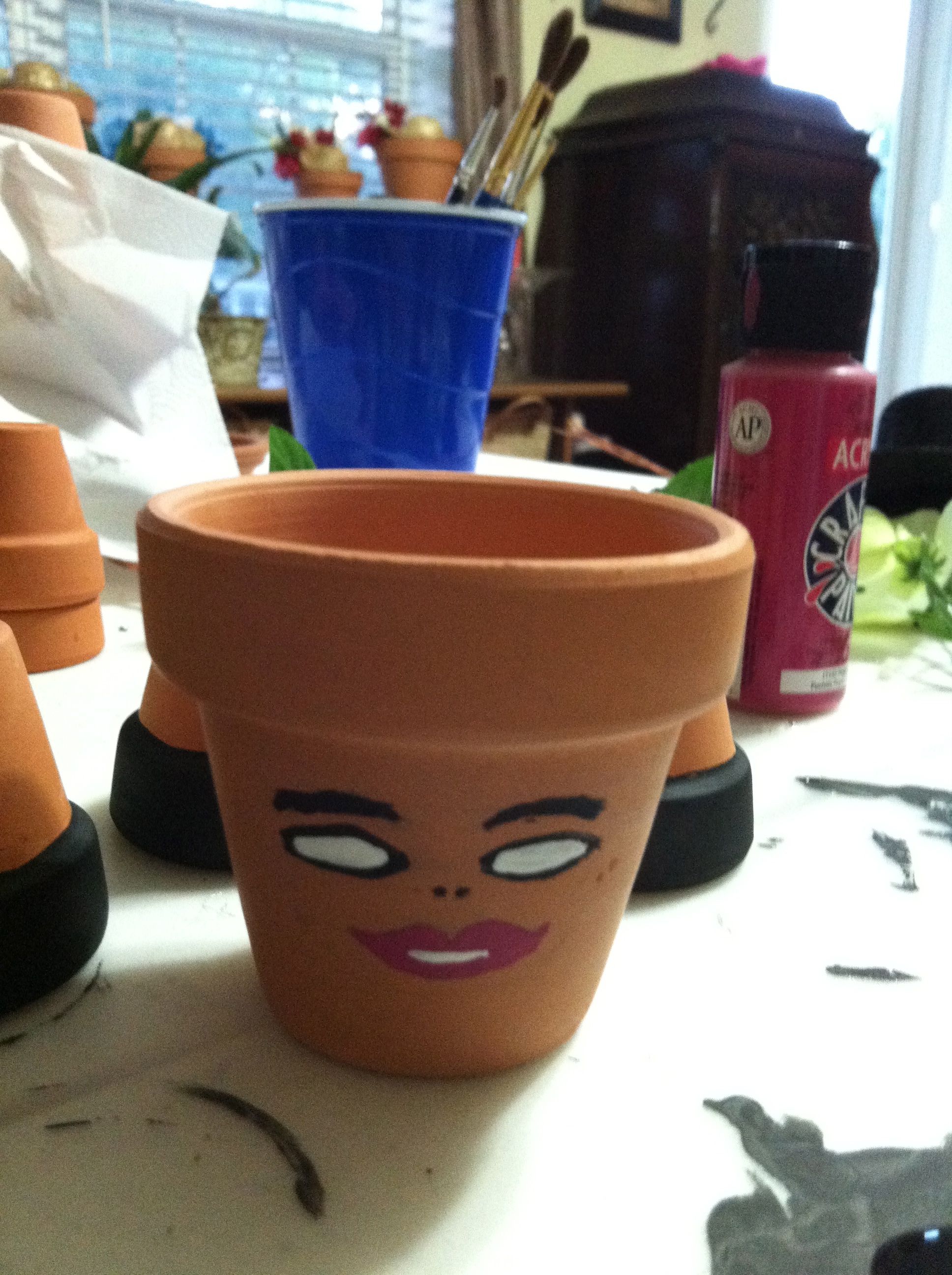 Creative Terracotta Ceramic Human Face Brown Flower Pot