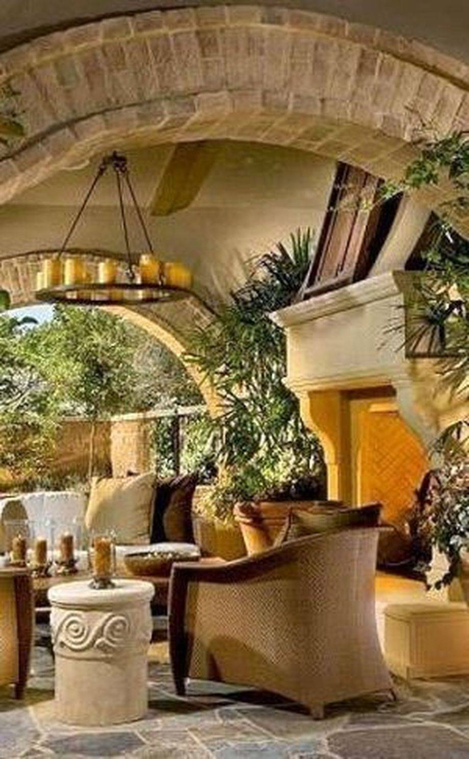 Terrace Spanish Style Patio Backyard Design Hardscaping Pond Concrete
