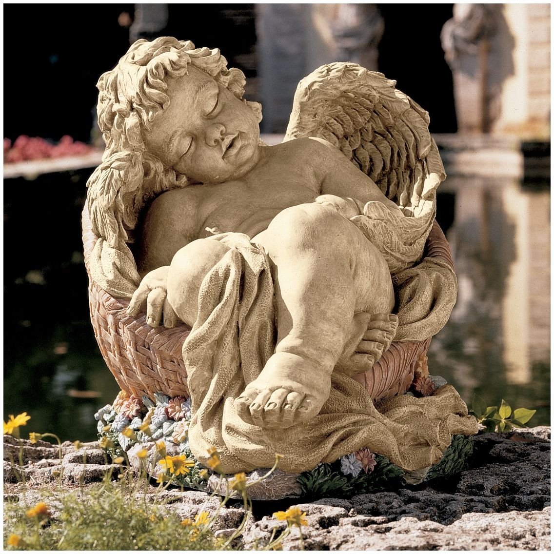 Serene Sitting Child Angel Garden Statue