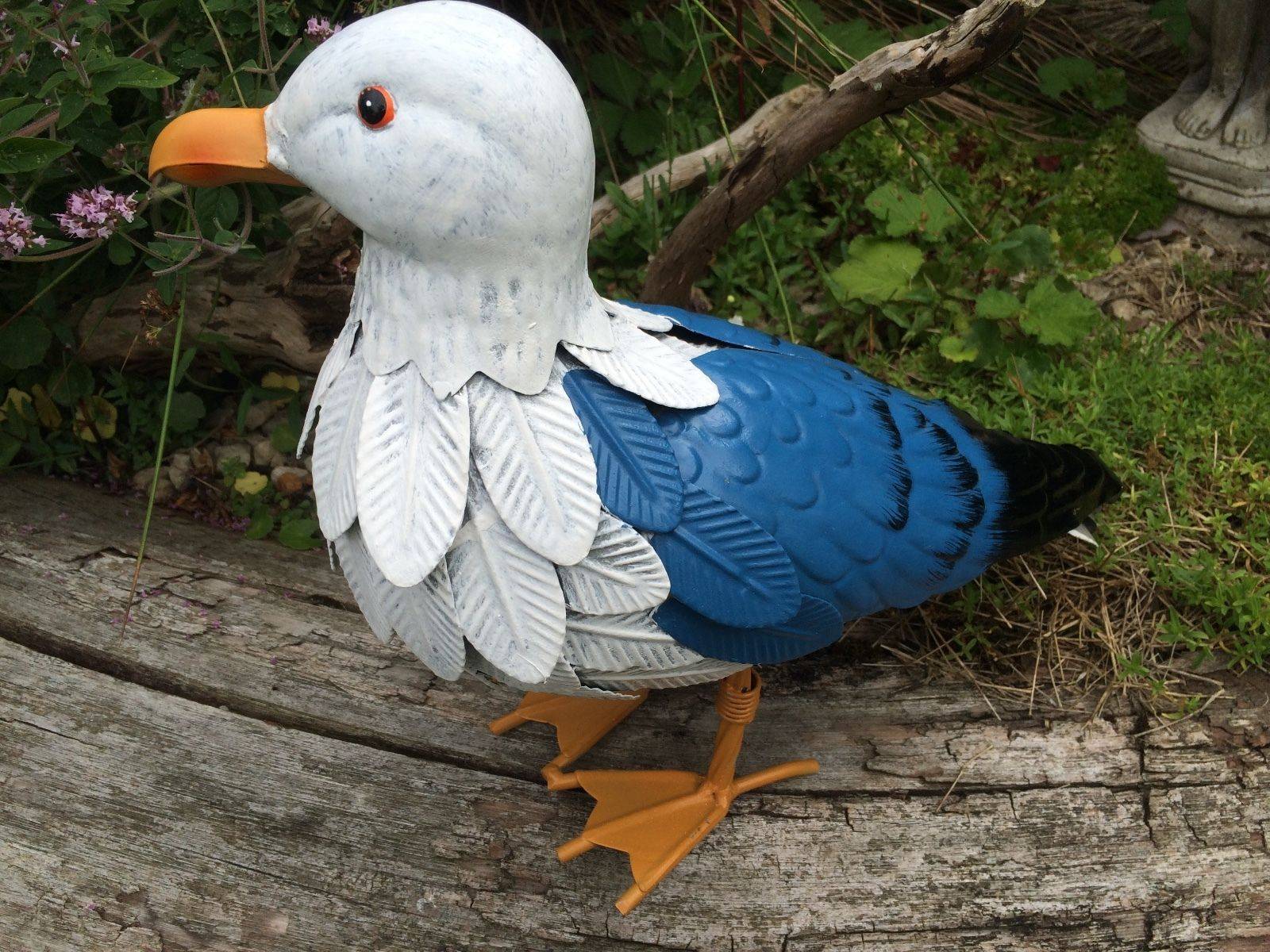 Antique Silver Garden Crane Metal Coastal Statue Bird Pair Sculptures