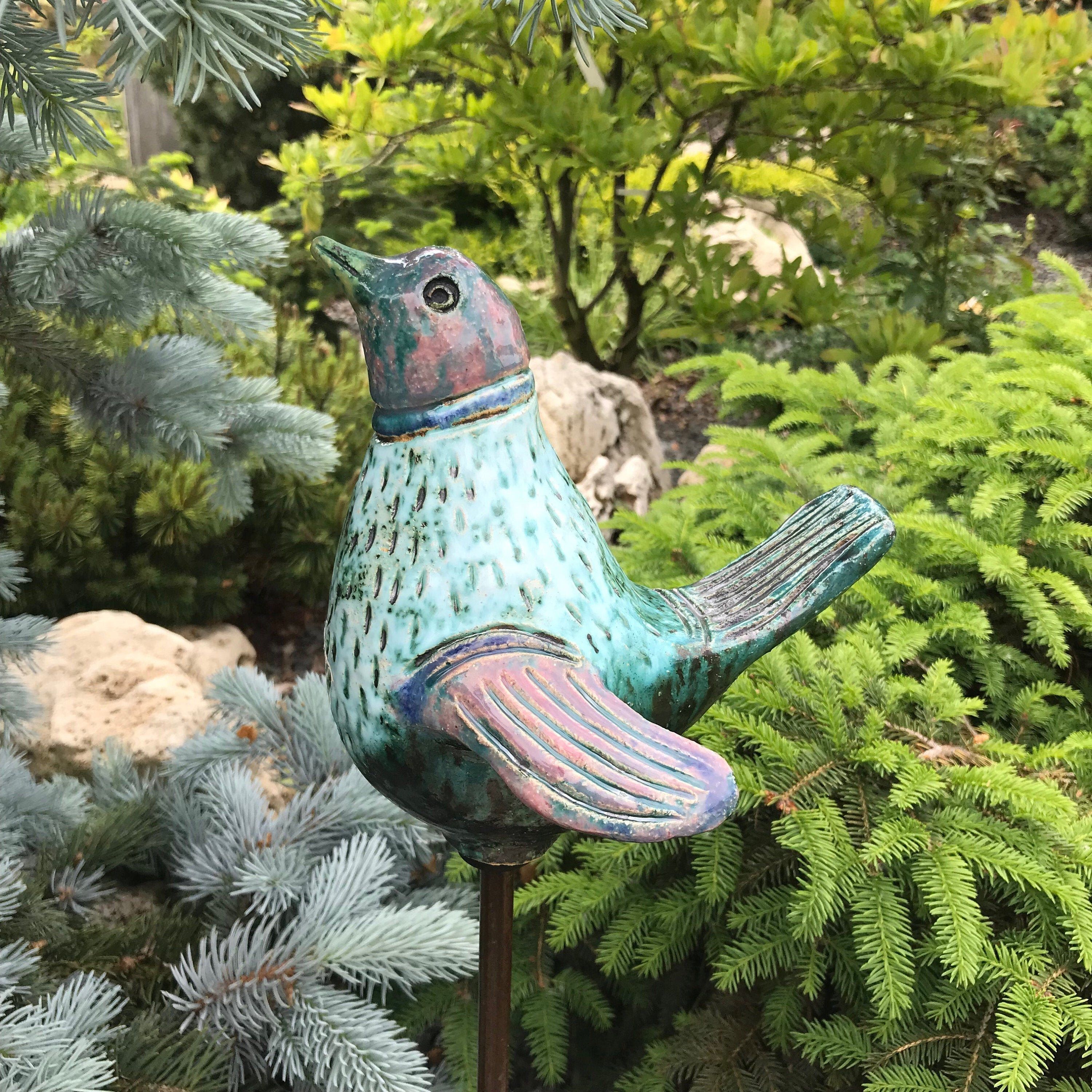 Copper Patina Crane Pair Metal Garden Decor Statues Bird Yard