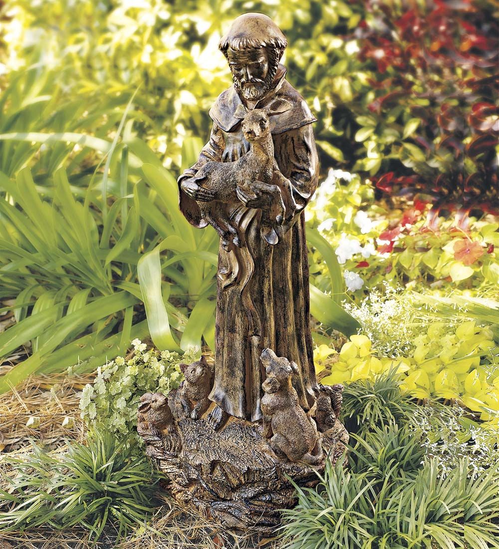 Handfinished Woodlike St Francis Garden Statue Wind
