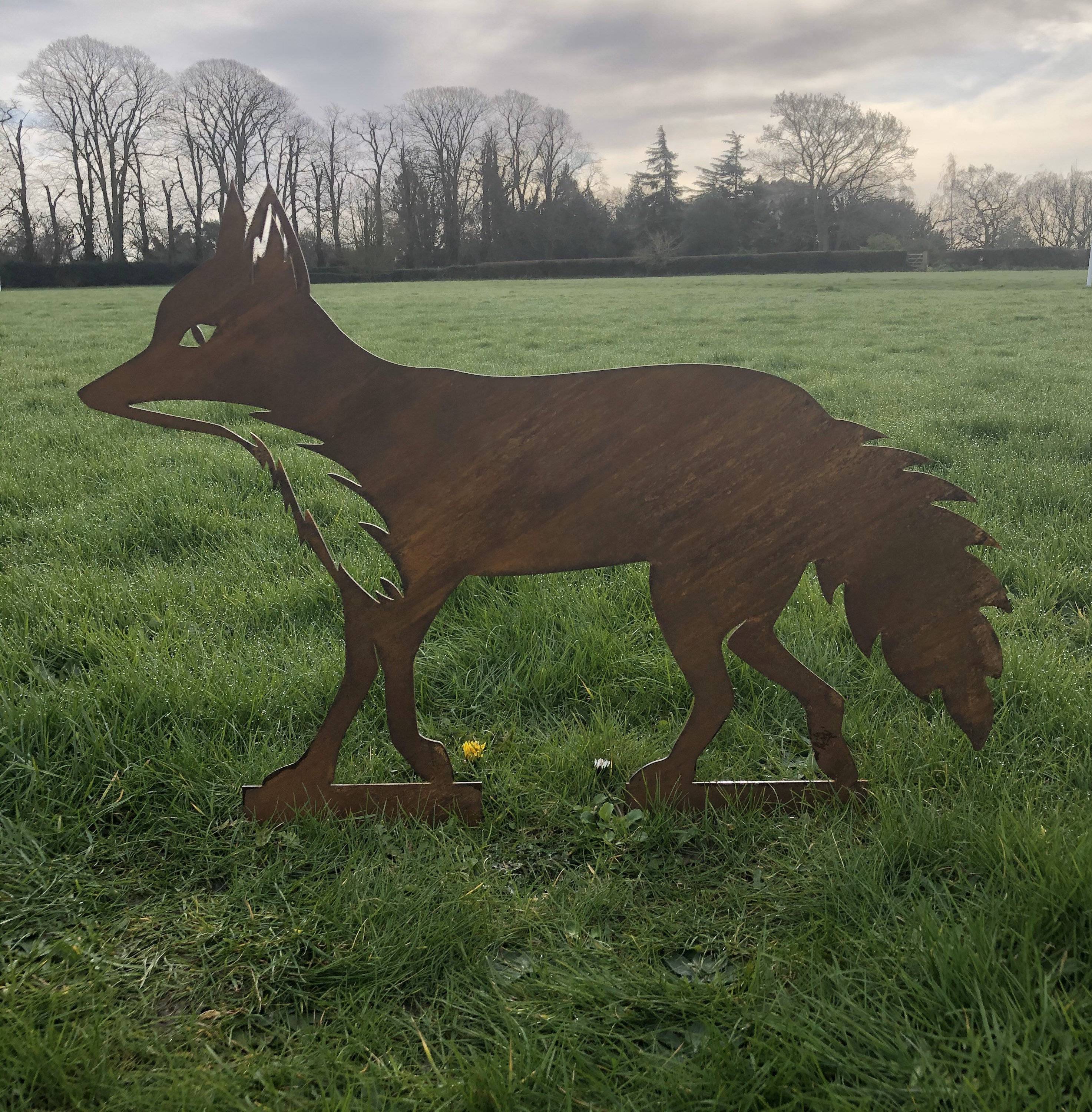 Woodcutstyle Fox Garden Statue Garden Statuary Garden Figurines