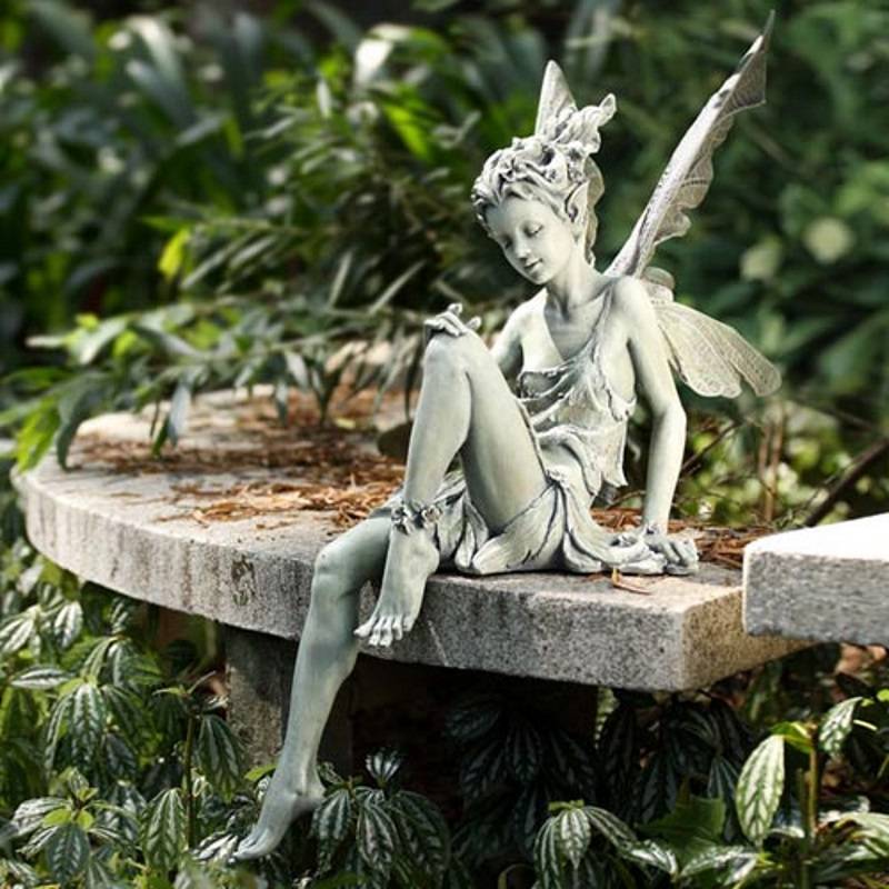 Resin Outdoor Decor Flower Fairy Garden Angel Girl Welcome Sign Statue
