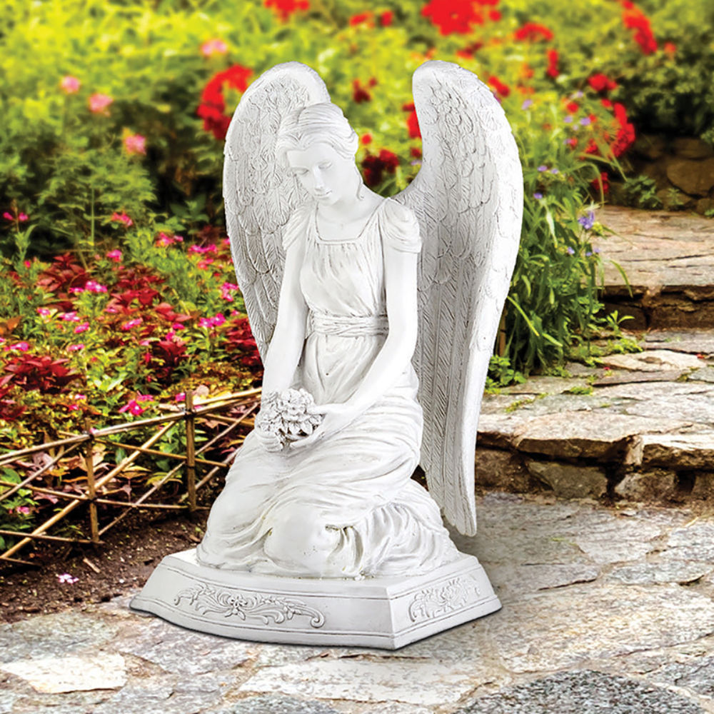 Thoughtful Angel Figurine Garden Statue Flower Patio Angels