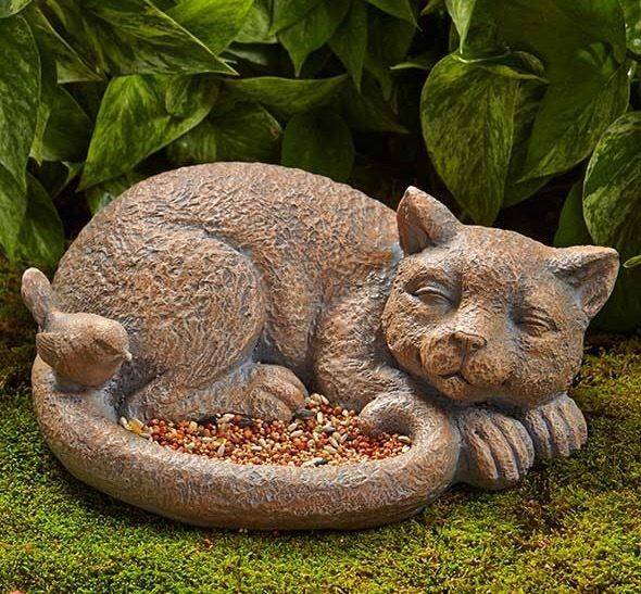 Cat Garden Statue Memorial Cast Stone Small Gray Outdoor Decor