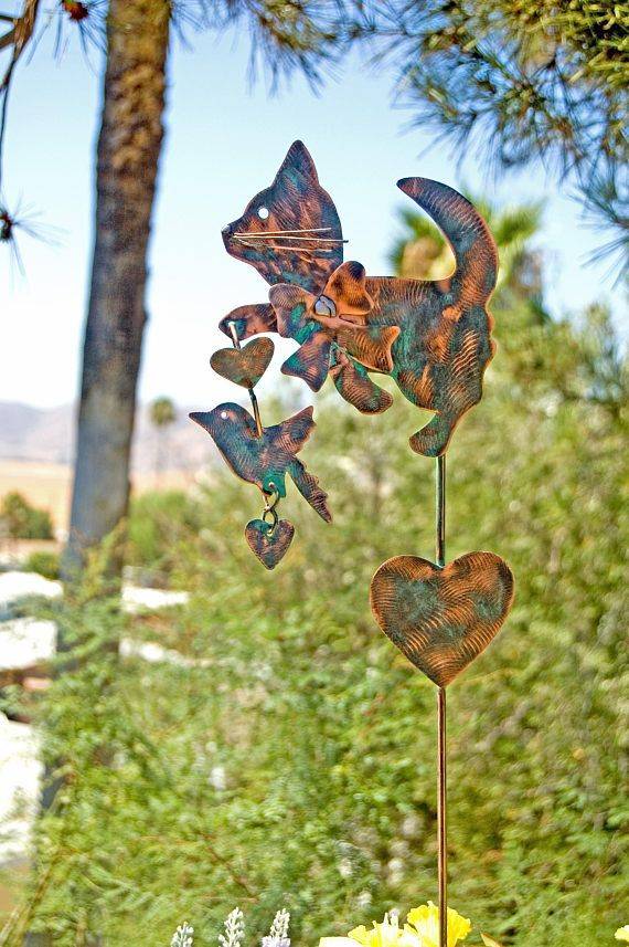 Cat Garden Art Metal Yard Art Stake