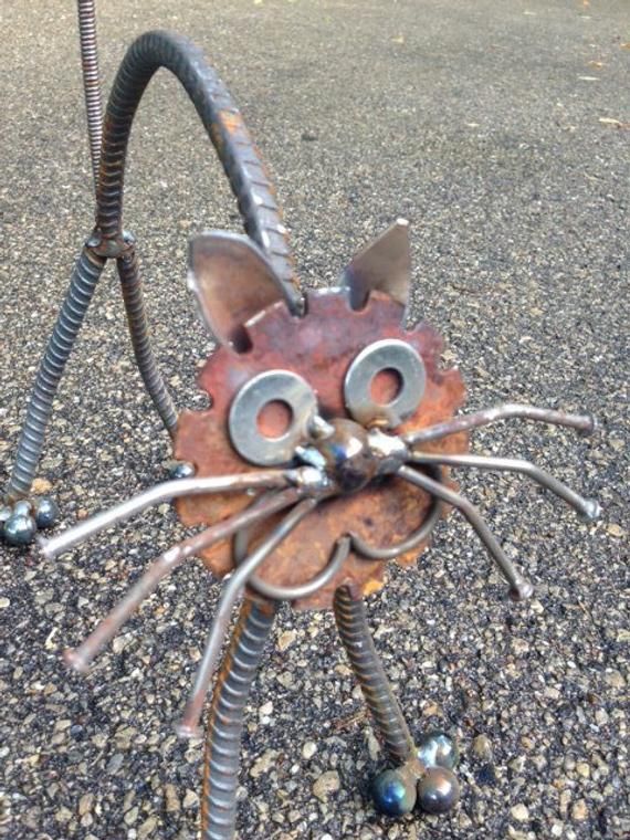 Sold Cat Garden Yard Art Plant Stake Metal Outdoor Lawn
